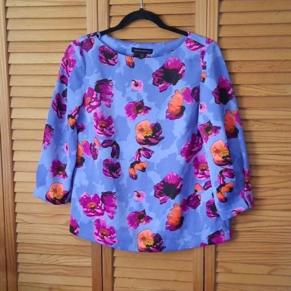 Banana Republic Blue Pink Orange Floral Print Petite UNeck Tunic Top Size XSmall